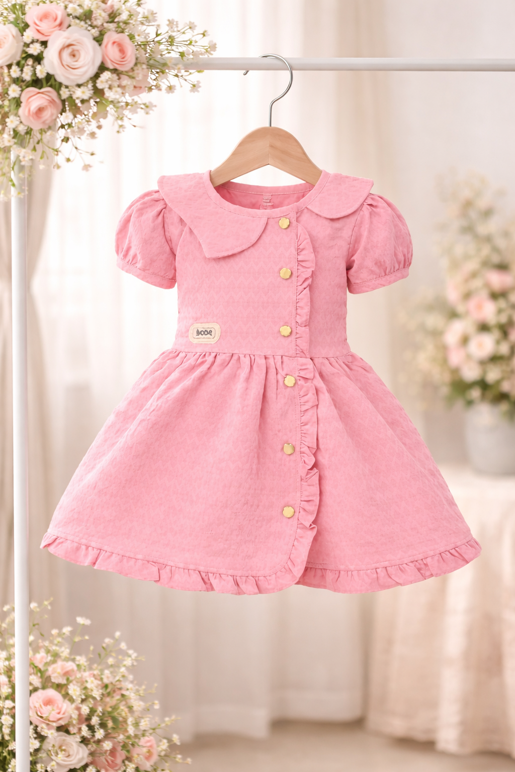Pink AND MINT GREEN Baby Girl Ruffle Dress – Puff Sleeve Button Front Party & Casual Outfit